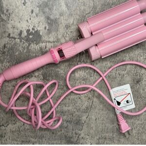 Mermaid Hair Waver Pink 3 Barrel Curling Iron Wand Beach Waves Hair Tool